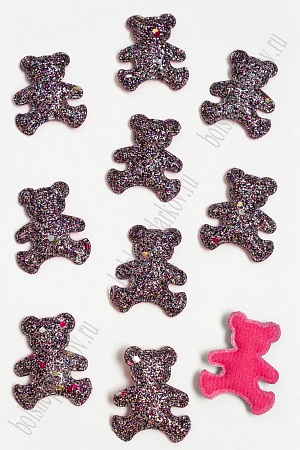 Патч 3D с блестками &quot;Мишка&quot; 4*3,3 см (20 шт) SF-3162, черный/фукси