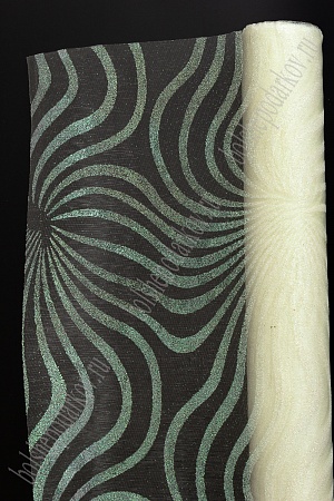 Органза 48 см*5 ярд &quot;Узоры с глиттером&quot; (SF-769-2) кремовый