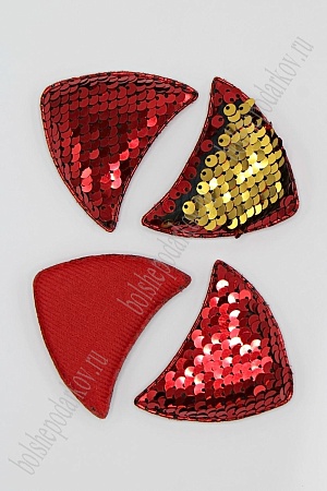 Патч 3D,  с двухсторон. пайетками &quot;Ушки&quot; 6*4 см (10 шт) SF-1880, красный