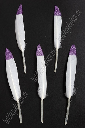 Перья декоративные с блестками (20 шт) SF-2035, белый/сиреневый