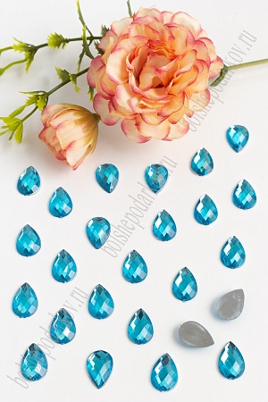 Стразы граненые 10*14 мм, капля (100 шт) SF-382, бирюзовый