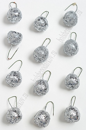 Муляж декоративный &quot;Яблочко с блестками&quot; (20 шт) SF-3157, серебряный