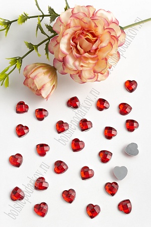 Стразы граненые 10 мм, сердце (100 шт) SF-1613, красный