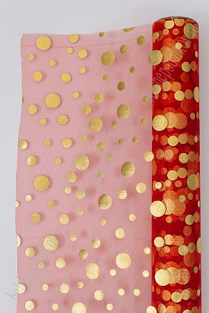 Органза 48 см*5 ярд &quot;Кружочки&quot; (SF-3132) золотой/красный