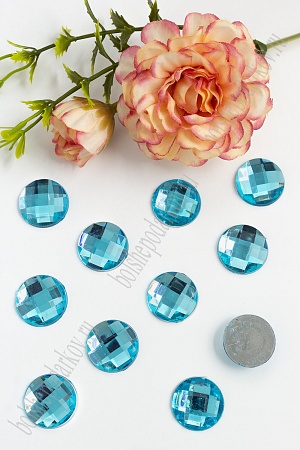 Стразы граненые 18 мм, круглые (50 шт) SF-401, голубой