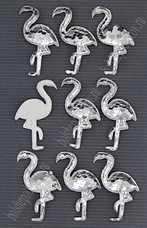 Патч 3D,  с двухсторон. пайетками &quot;Фламинго&quot; 6*4 см (10 шт) SF-1893, серебро