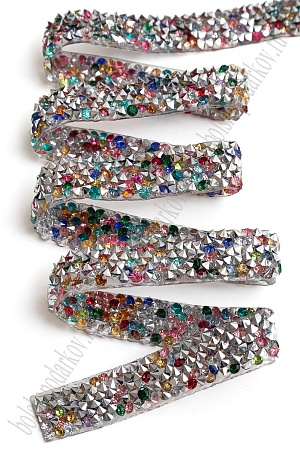 Стразовая лента 1,2 см*5 ярд (SF-6048) мультиколор/серебро №826