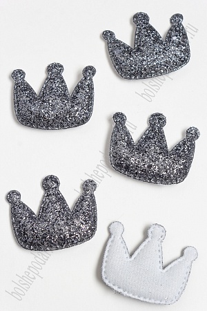 Патч 3D с блестками &quot;Корона&quot; 5,5*4,5 см (10 шт) SF-3163, графит