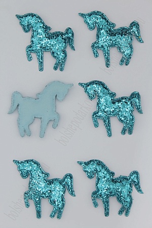 Патч 3D, россыпь пайеток &quot;Единорог&quot; 6*5 см (10 шт) SF-1889, голубой