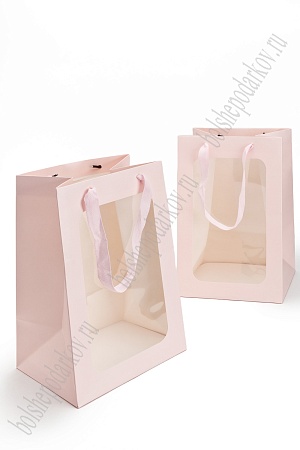Пакет крафтовый с окошком 30*20*16 см (12 шт) SF-7487, розовый