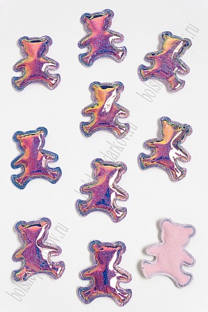 Патч глянец с блестками &quot;Мишка&quot; 4*3,5 см (10 шт) SF-2971, розовый хамелеон