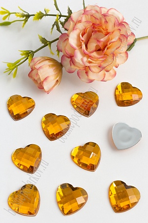 Стразы граненые 20 мм, сердце (50 шт) SF-381, золото