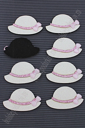 Патч с декором бантик 5,5*3,5 см &quot;Шляпка&quot; (10 шт) SF-1875, белый