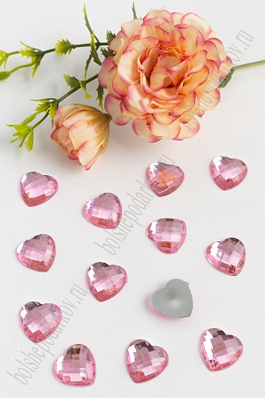 Стразы граненые 16 мм, сердце (50 шт) SF-380, светло-розовый
