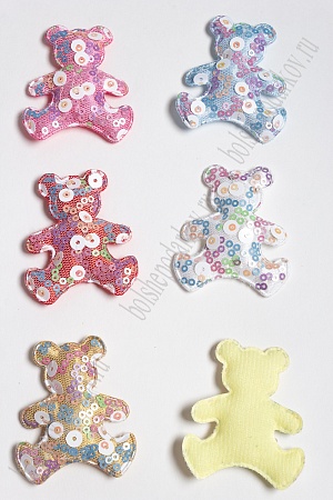 Патч с крупными пайетками &quot;Мишка&quot; 58*48 мм (30 шт) SF-2975, ассорти