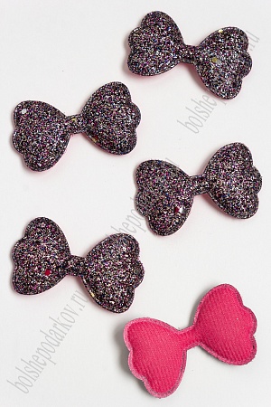Патч 3D с блестками &quot;Бантик&quot; 6,3*3,7 см (10 шт) SF-3163, черный/фукси