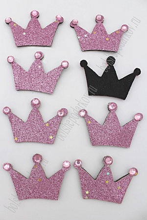 Патч с декором стразы 6*4 см &quot;Корона&quot; (10 шт) SF-1876, розовый