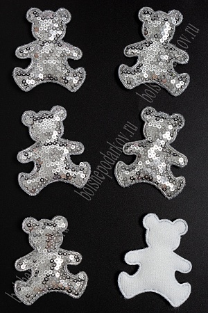 Патч с пайетками &quot;Мишка&quot; 5*6 см (10 шт) SF-3782, серебро
