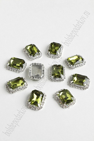 Стразы в серебряной оправе 23*17 мм &quot;Прямоугольник&quot; (5 шт) SF-2050, фисташковый №30