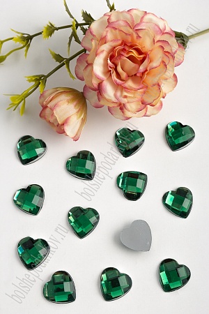 Стразы граненые 16 мм, сердце (50 шт) SF-380, зеленый