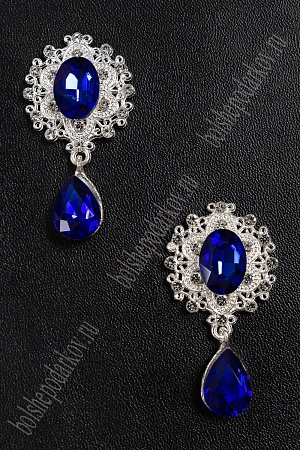 Серединка ювелирная с подвеской (2 шт) SF-4482, серебро/синий №18