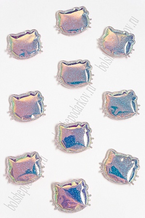 Патч глянец с блестками &quot;Котёнок&quot; 3*3,5 см (10 шт) SF-2971, бледно-розовый хамелеон