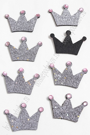 Патч с декором стразы 6*4 см &quot;Корона&quot; (10 шт) SF-1876, темное серебро