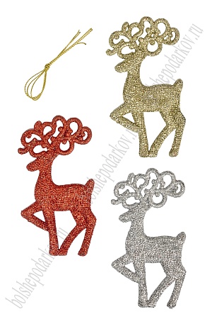 Новогодние украшения с блестками &quot;Олень&quot; 6,5*11,5 см (3 шт) SF-3510, №1
