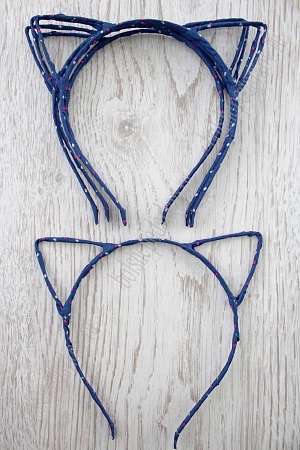 Ободки &quot;Ушки&quot; 5 мм ткань с квадратиками (10 шт) SF-1129, синий