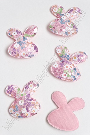Патч с крупными пайетками &quot;Зайка&quot; 50*45 мм (10 шт) SF-2975, светло-розовый