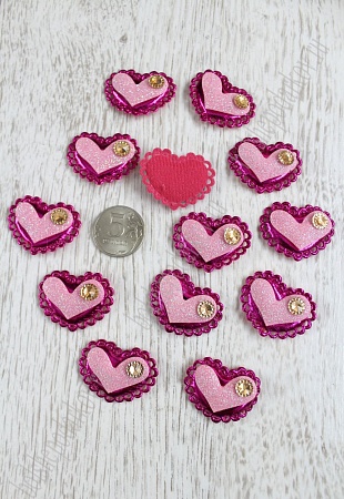 Патч 3D, с декором &quot;Сердце&quot; 3,7*2,5 см (20 шт) SF-1544, фукси