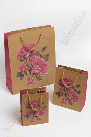 Пакет крафтовый с рисунком &quot;Цветочки&quot; 26*32*10 см (12 шт) SF-7171, №1