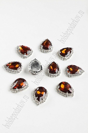 Стразы в серебряной оправе 23*17 мм &quot;Капля&quot; (5 шт) SF-2052, шоколадный №08