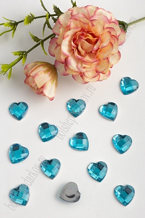 Стразы граненые 14 мм, сердце (50 шт) SF-379, голубой