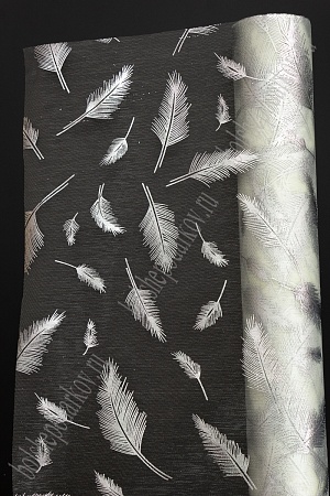 Органза 48 см*5 ярд &quot;Перья&quot; (SF-3133) серебряный/кремовый