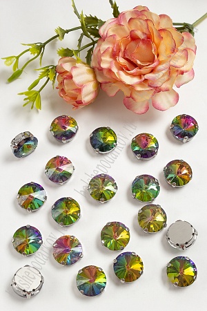 Стразы пришивные 14 мм &quot;Круг&quot; (20 шт) SF-3705, хамелеон №24