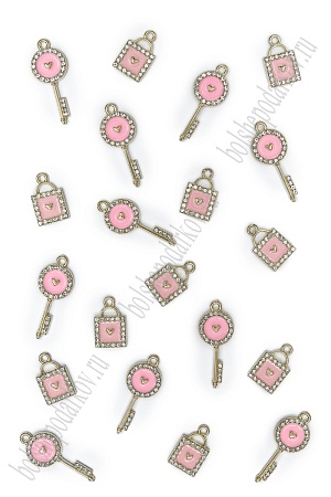 Подвеска металл &quot;Ключик и замок&quot; (20 шт) SF-7343, розовый/золото