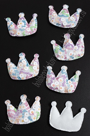 Патч с крупными пайетками &quot;Корона&quot; 46*53 мм (10 шт) SF-2975, белый