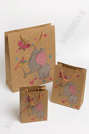 Пакет крафтовый с рисунком &quot;Слоник&quot; 12*16*7 см (12 шт) SF-7169, №3