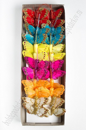 Бабочки декоративные 5 см на проволоке (24 шт) SF-2558, ассорти