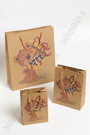 Пакет крафтовый с рисунком &quot;Мишка&quot; 26*32*10 см (12 шт) SF-7171, №1