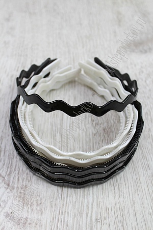 Ободки для волос 1 см &quot;Волна&quot; (12 шт) SF-15010, черно-белые