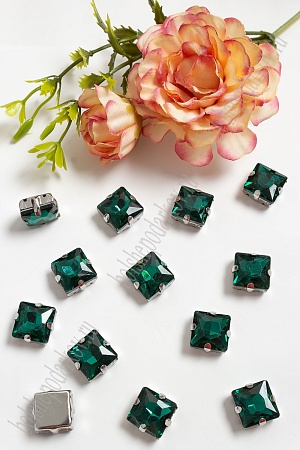 Стразы пришивные 12 мм &quot;Квадрат&quot; (20 шт) SF-3710, изумрудный №5