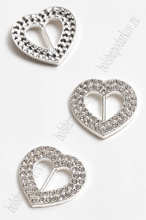Пряжка со стразами 2 ряда (5 шт) 22*20 мм &quot;Сердце&quot; SF-2041